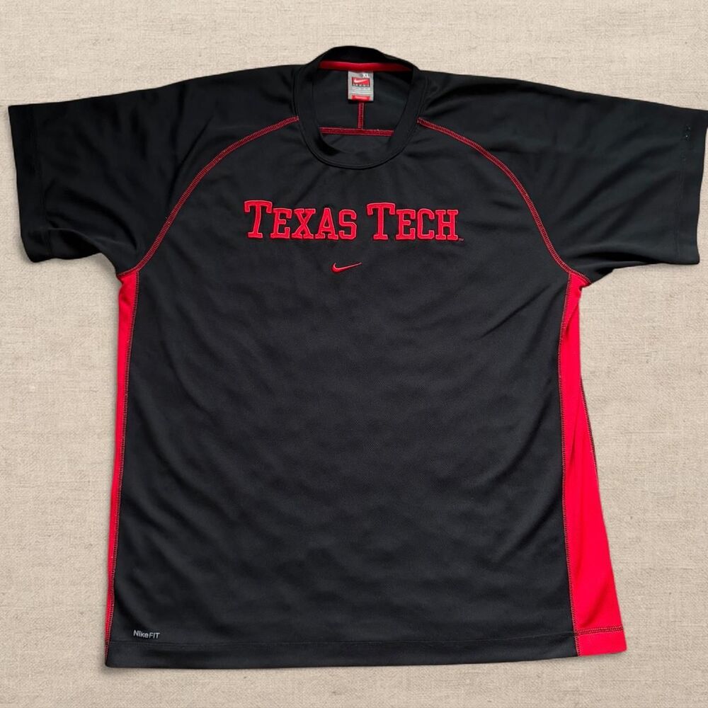 Vintage Nike Team Texas Tech Red Raiders Short Sleeve Shirt Mens Size XL Black